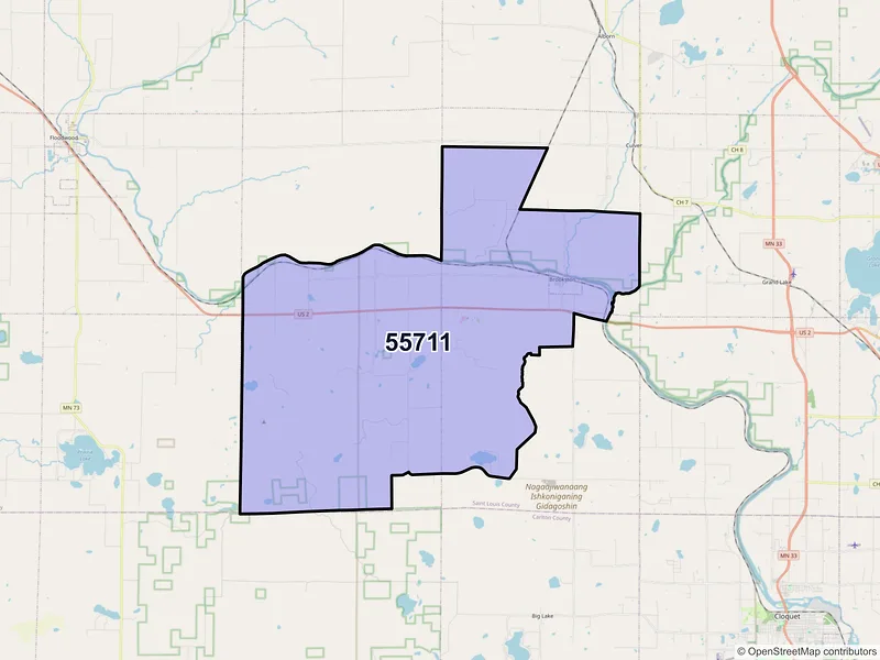 Map of ZIP Code 55711 — Brookston, MN