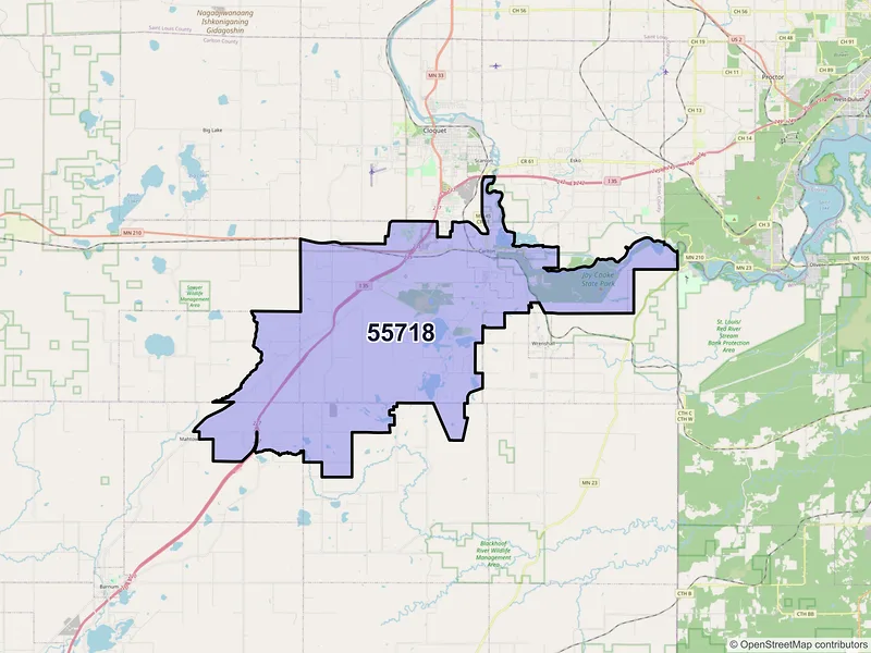 Map of Carlton, Minnesota and ZIP codes