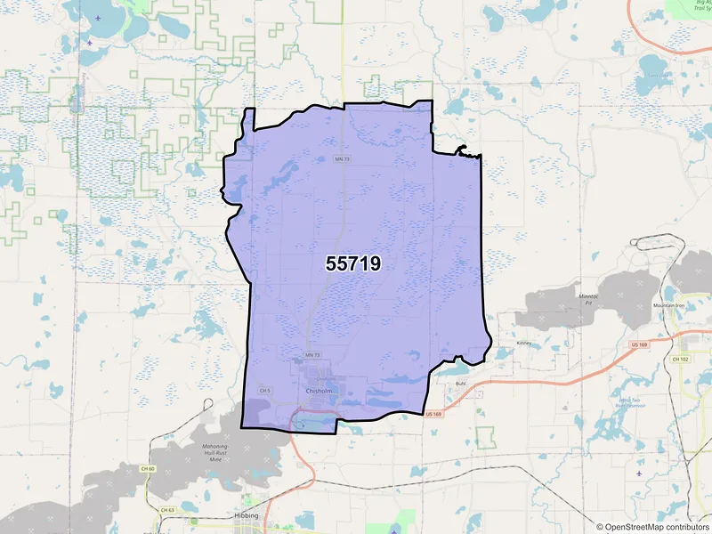 Map of ZIP Code 55719 — Chisholm, MN
