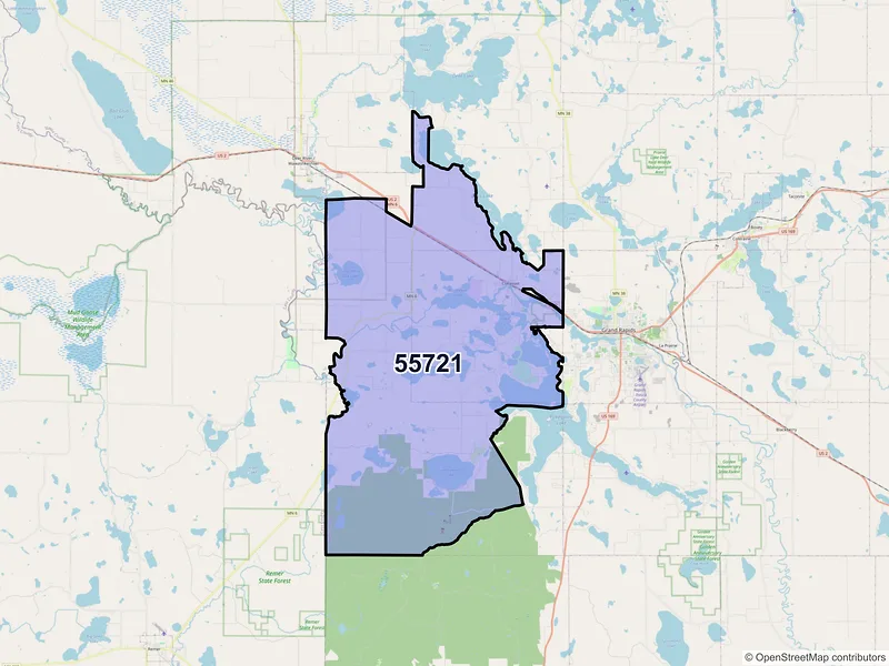 Map of ZIP Code 55721 — Cohasset, MN