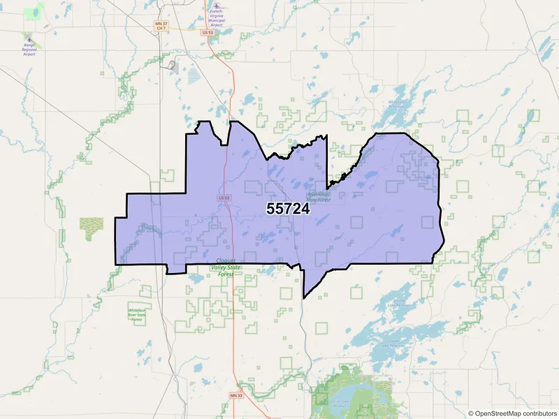 Map of ZIP Code 55724 — Cotton, MN