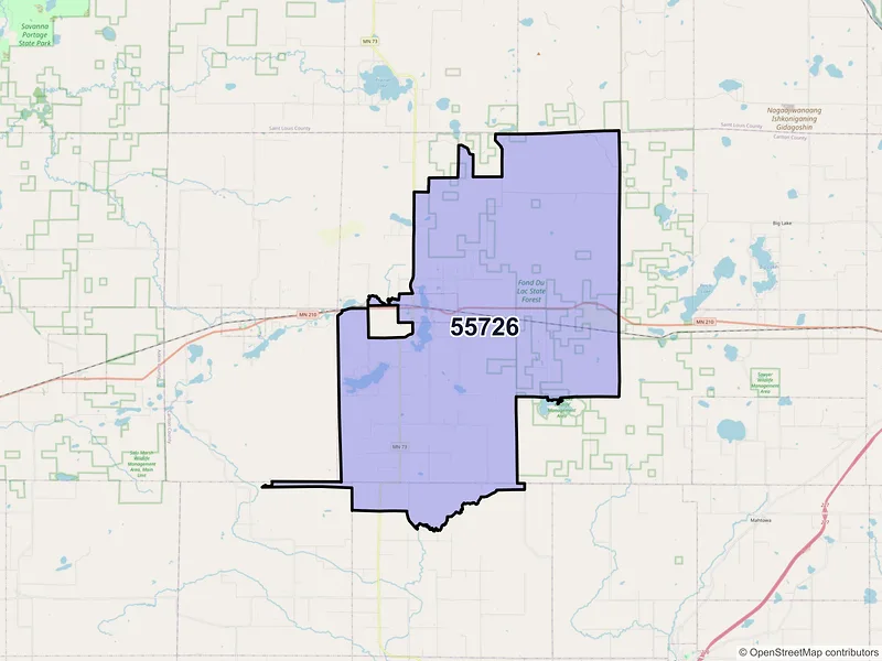 Map of ZIP Code 55726 — Cromwell, MN