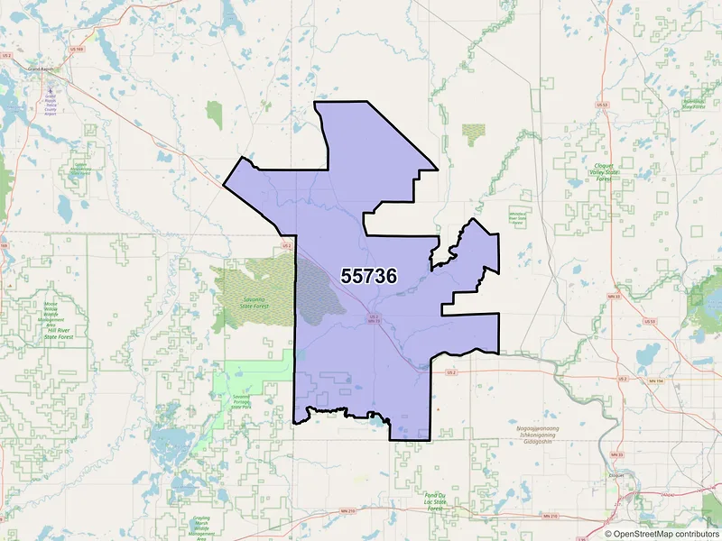 Map of ZIP Code 55736 — Floodwood, MN