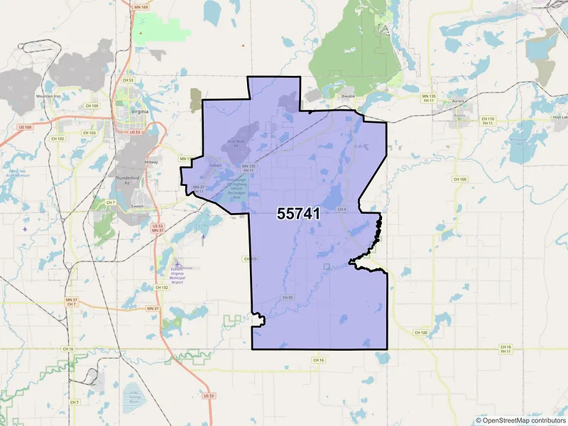 Map of Gilbert, Minnesota and ZIP codes