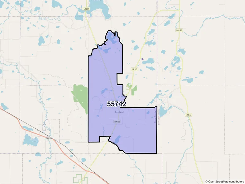 Map of ZIP Code 55742 — Goodland, MN