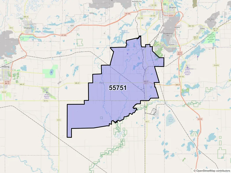 Map of ZIP Code 55751 — Iron, MN