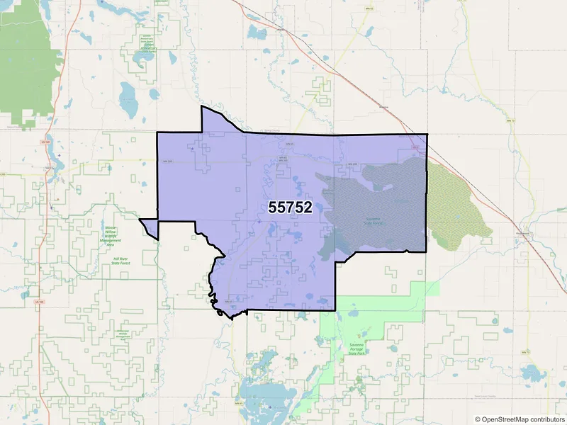 Map of ZIP Code 55752 — Jacobson, MN