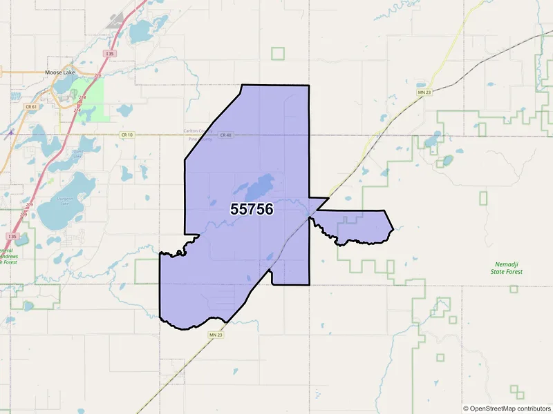 Map of Kerrick, Minnesota and ZIP codes