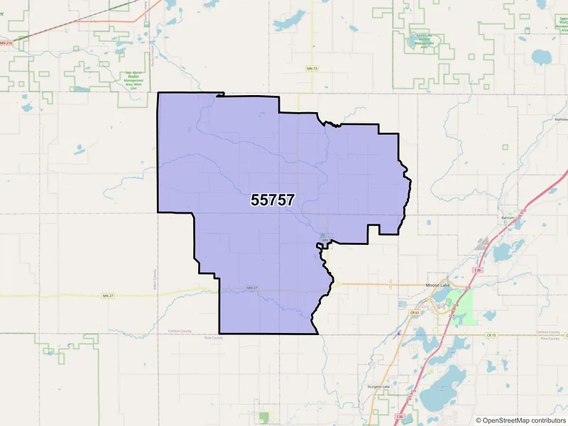 Map of ZIP Code 55757 — Kettle River, MN