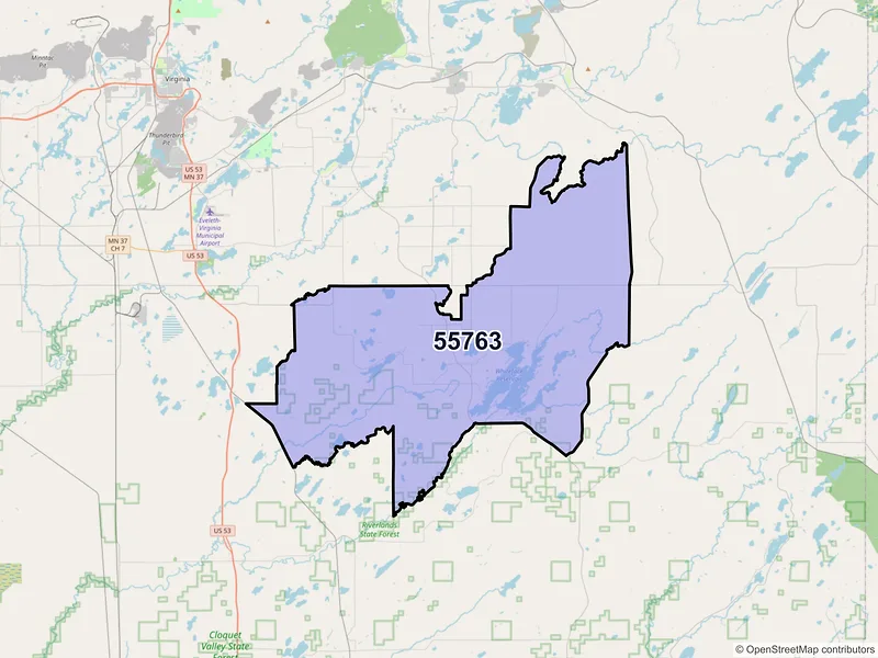 Map of ZIP Code 55763 — Makinen, MN