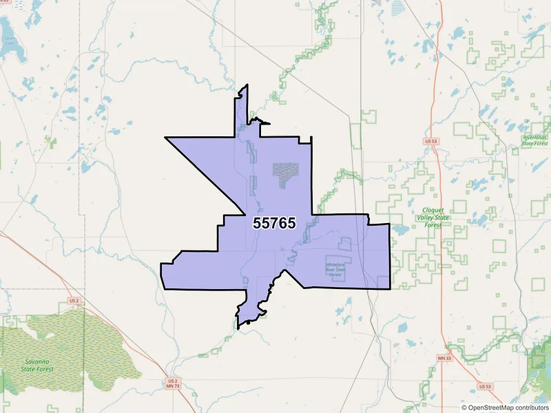 Map of Meadowlands, Minnesota and ZIP codes