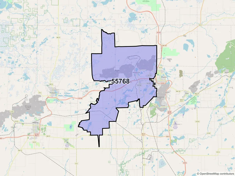 Map of ZIP Code 55768 — Mountain Iron, MN