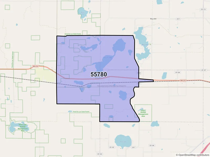 Map of ZIP Code 55780 — Sawyer, MN