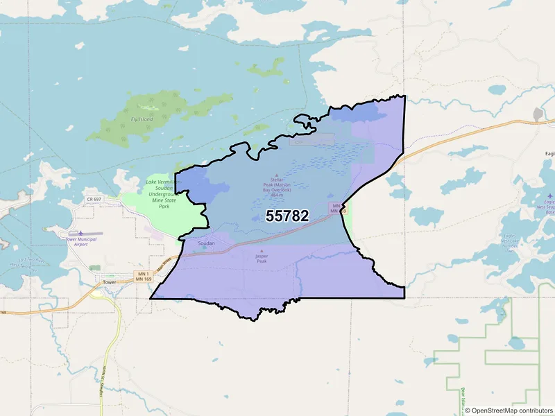 Map of Soudan, Minnesota and ZIP codes