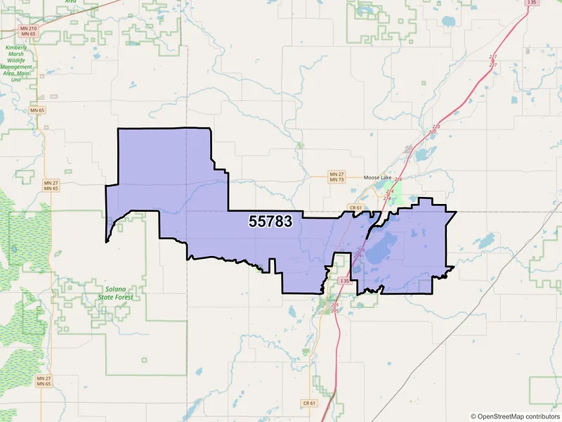 Map of Sturgeon Lake, Minnesota and ZIP codes