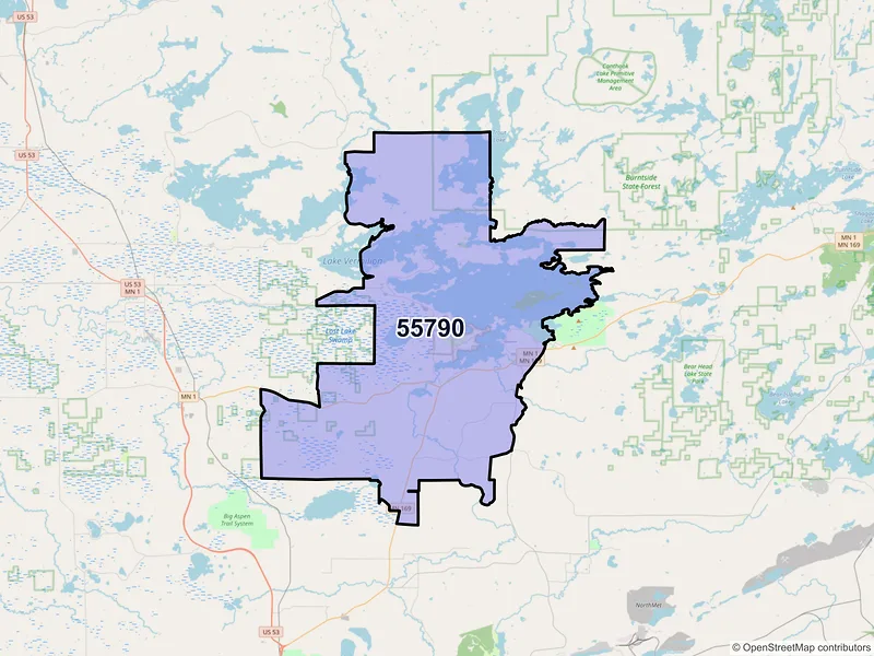 Map of ZIP Code 55790 — Tower, MN