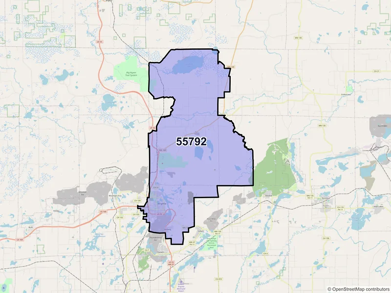Map of ZIP Code 55792 — Virginia, MN
