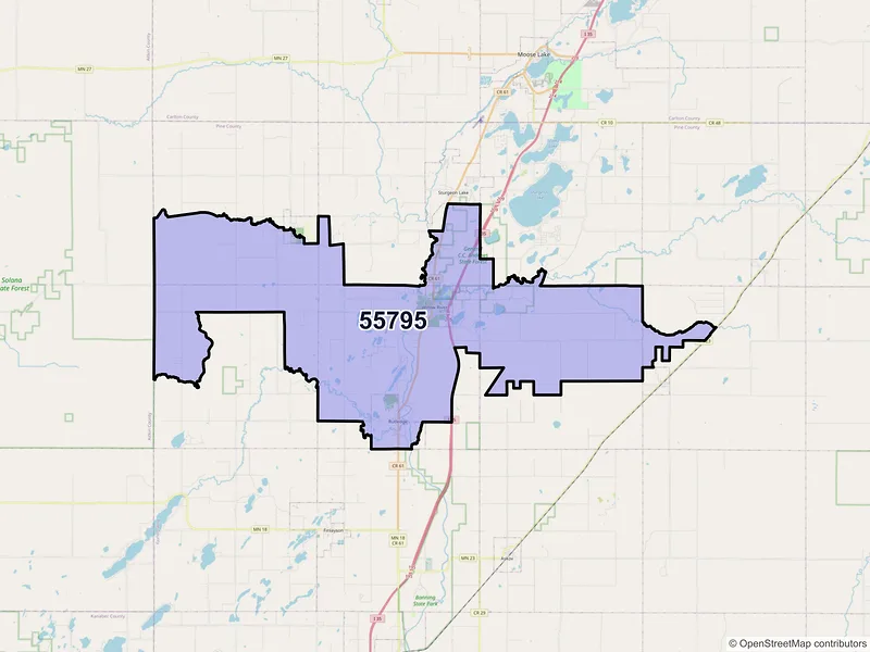 Map of Willow River, Minnesota and ZIP codes