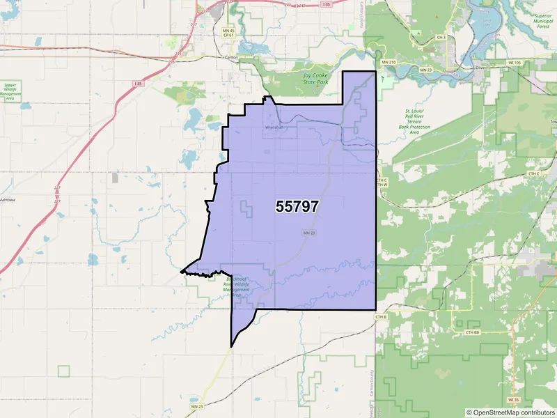 Map of Wrenshall, Minnesota and ZIP codes
