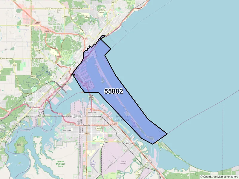 Map of ZIP Code 55802 — Duluth, MN