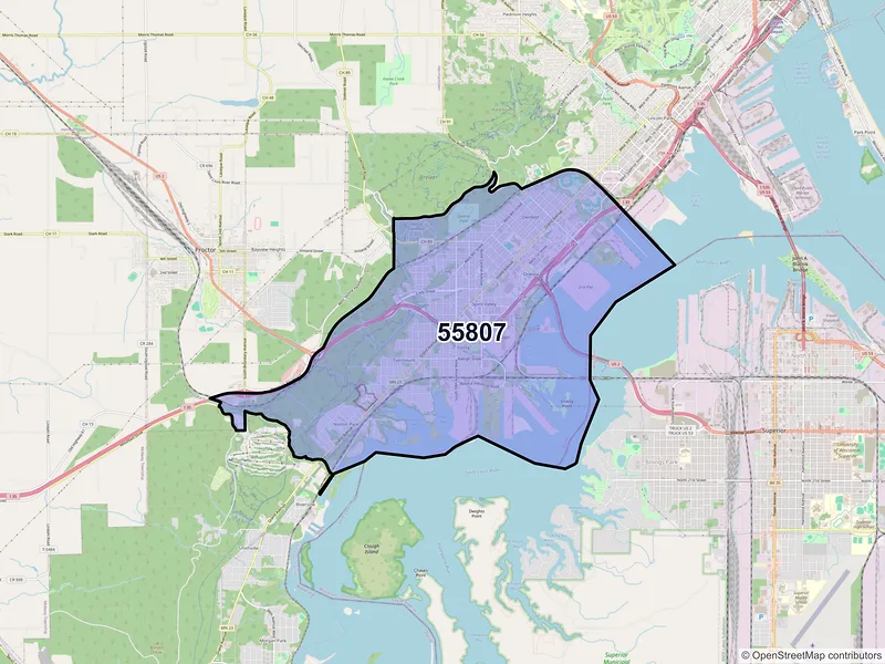 Map of ZIP Code 55807 — Duluth, MN