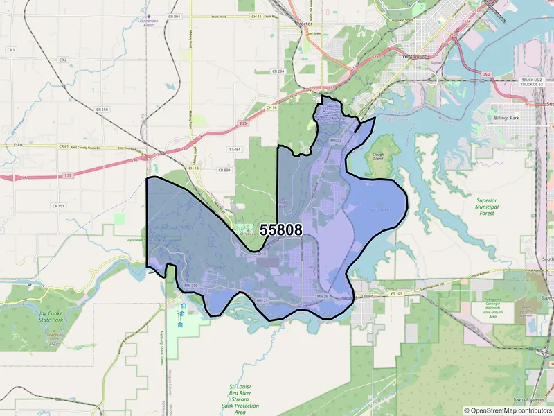 Map of ZIP Code 55808 — Duluth, MN
