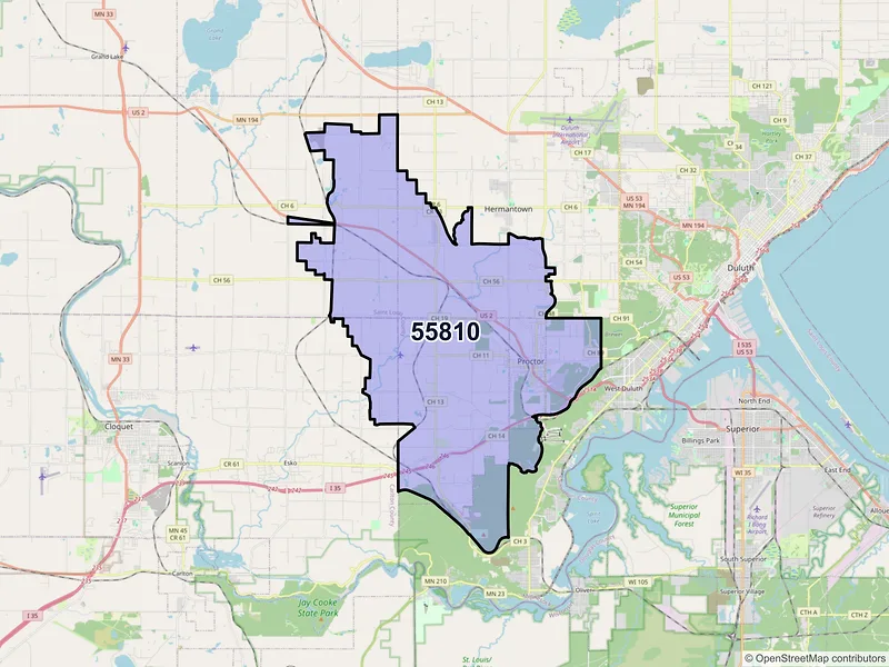 Map of ZIP Code 55810 — Duluth, MN