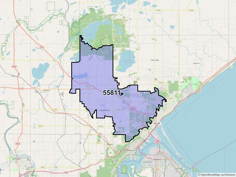 Map of ZIP Code 55811 — Duluth, MN