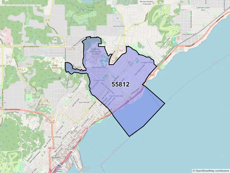 Map of ZIP Code 55812 — Duluth, MN