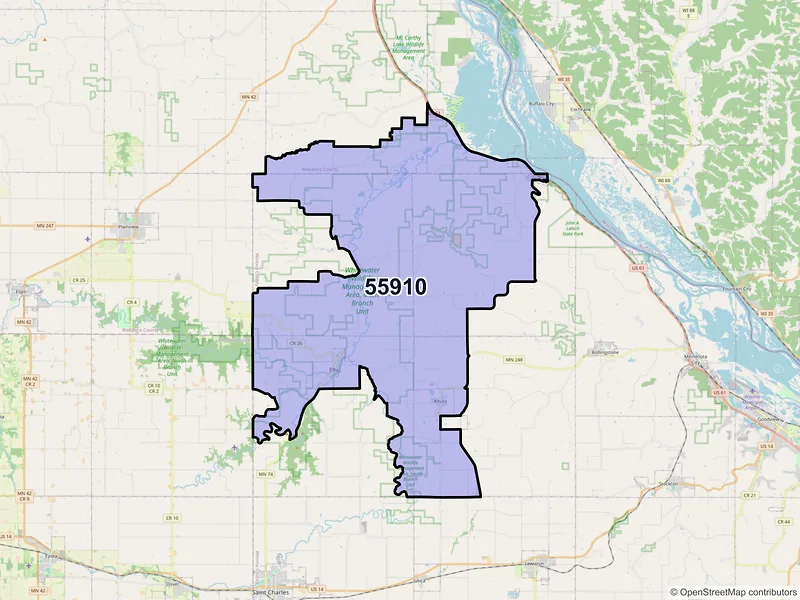 Map of ZIP Code 55910 — Altura, MN