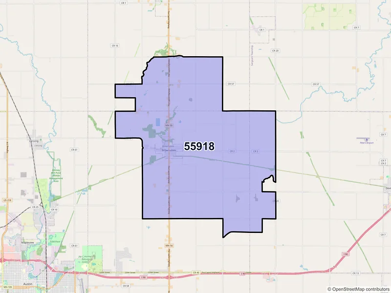 Map of Brownsdale, Minnesota and ZIP codes