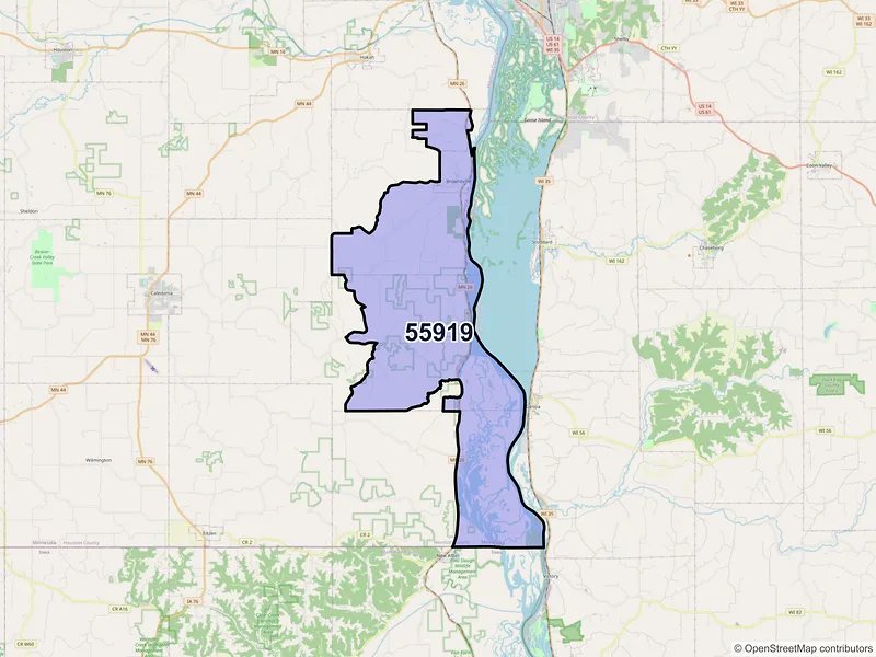 Map of ZIP Code 55919 — Brownsville, MN