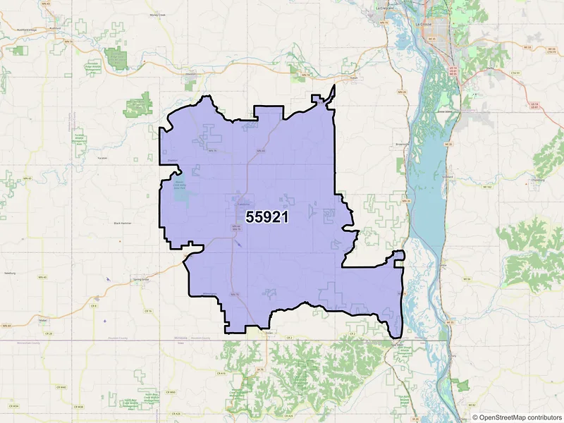 Map of ZIP Code 55921 — Caledonia, MN