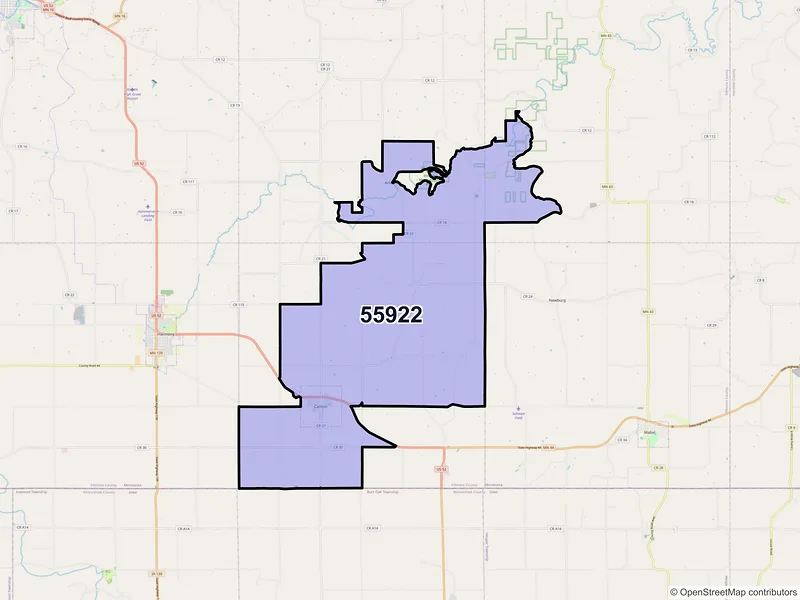 Map of ZIP Code 55922 — Canton, MN