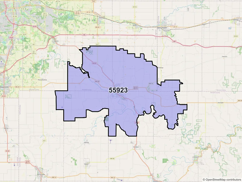 Map of ZIP Code 55923 — Chatfield, MN