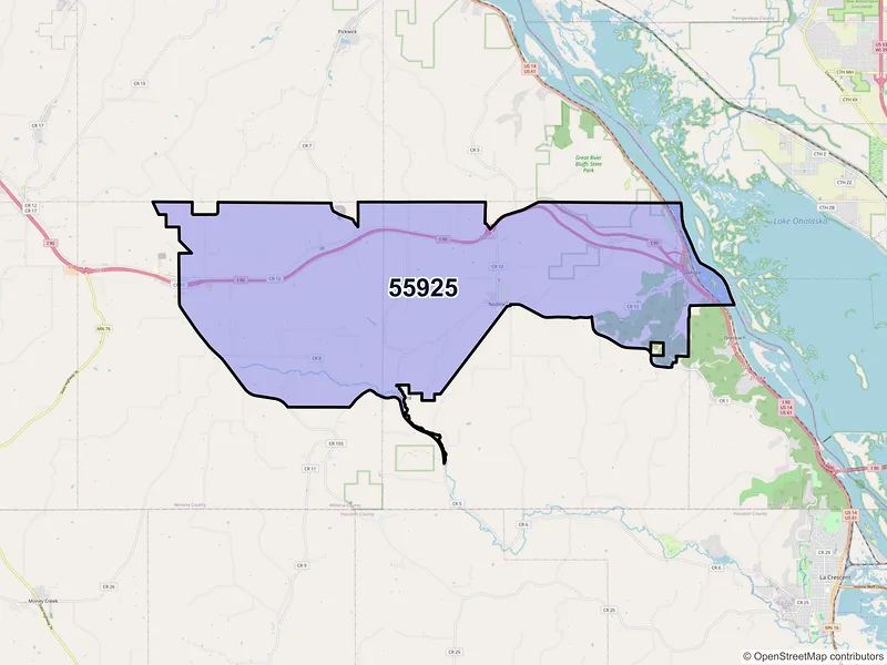 Map of ZIP Code 55925 — Dakota, MN
