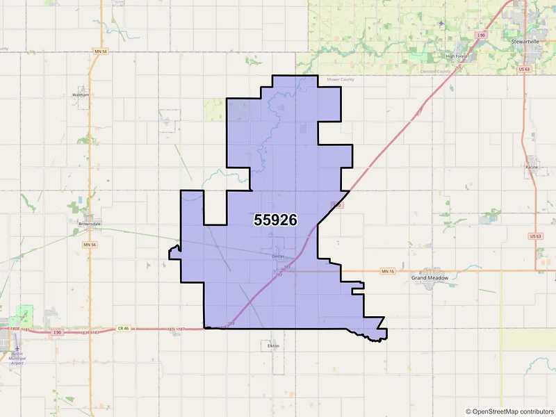 Map of ZIP Code 55926 — Dexter, MN