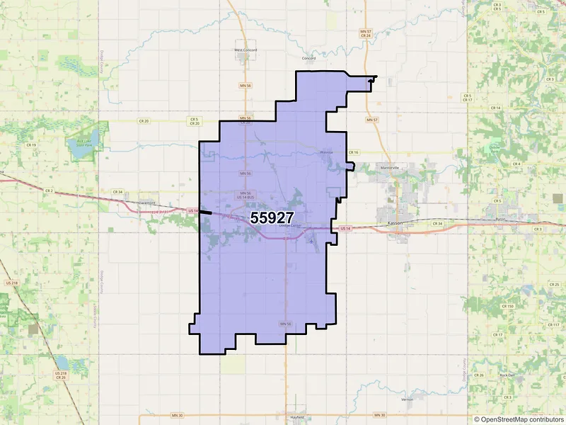 Map of ZIP Code 55927 — Dodge Center, MN
