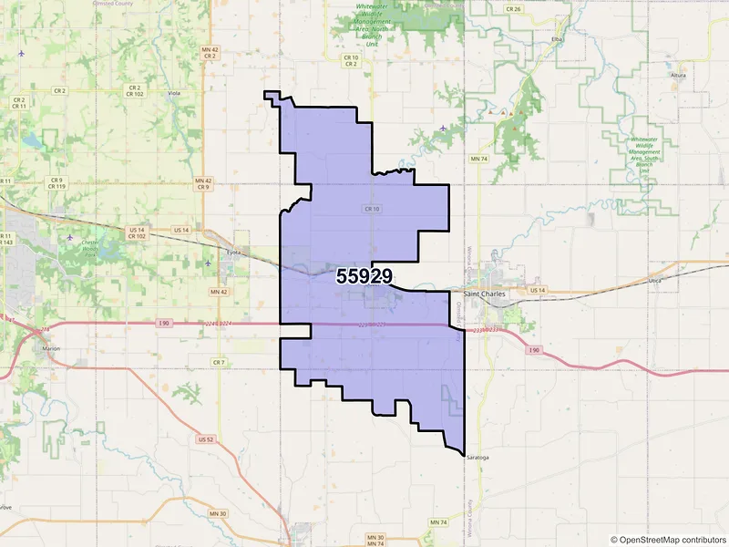 Map of ZIP Code 55929 — Dover, MN