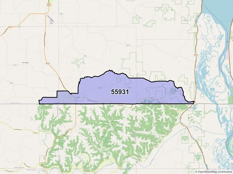 Map of ZIP Code 55931 — Eitzen, MN