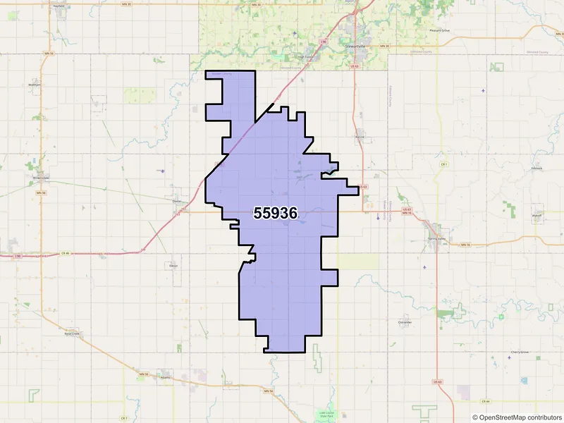 Map of ZIP Code 55936 — Grand Meadow, MN