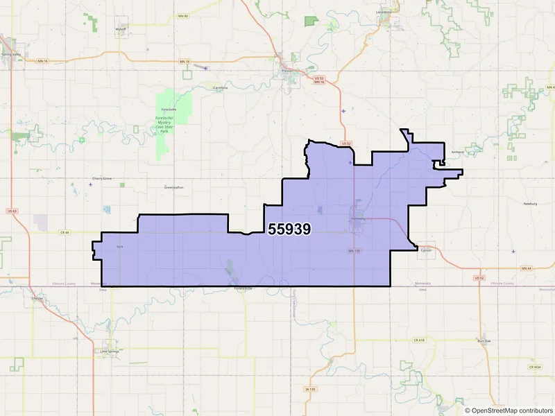 Map of ZIP Code 55939 — Harmony, MN