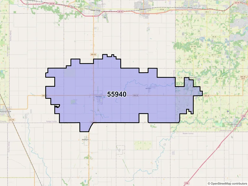 Map of ZIP Code 55940 — Hayfield, MN