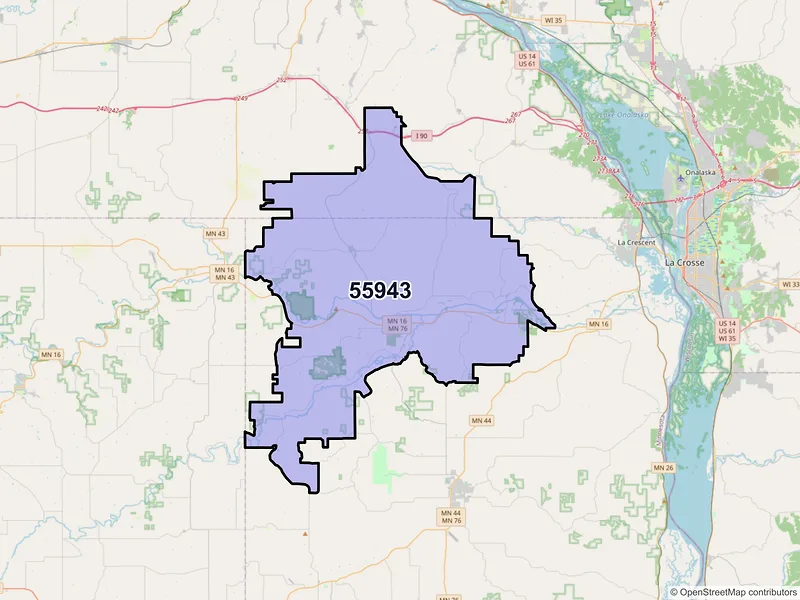 Map of ZIP Code 55943 — Houston, MN