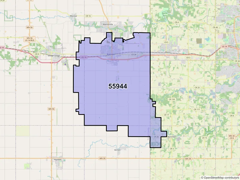 Map of ZIP Code 55944 — Kasson, MN