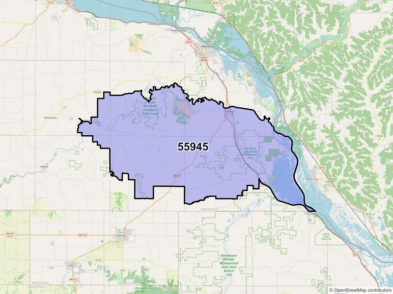 Map of ZIP Code 55945 — Kellogg, MN