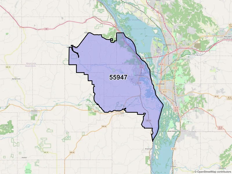 Map of ZIP Code 55947 — La Crescent, MN