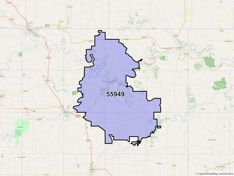 Map of ZIP Code 55949 — Lanesboro, MN