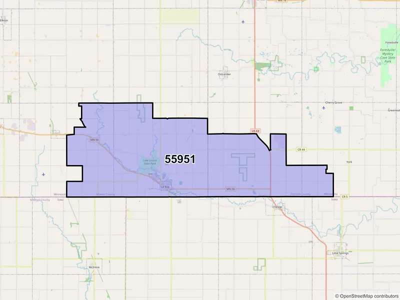 Map of ZIP Code 55951 — Le Roy, MN