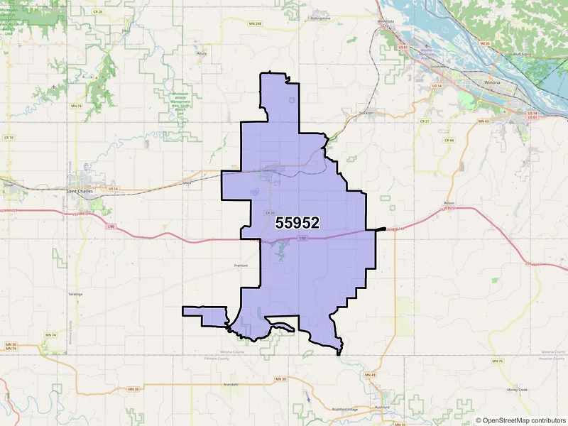 Map of ZIP Code 55952 — Lewiston, MN